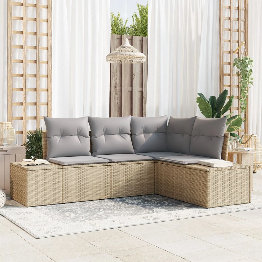 vidaXL Set de canapele pentru grădină 4 pcs Bej Rattan poli