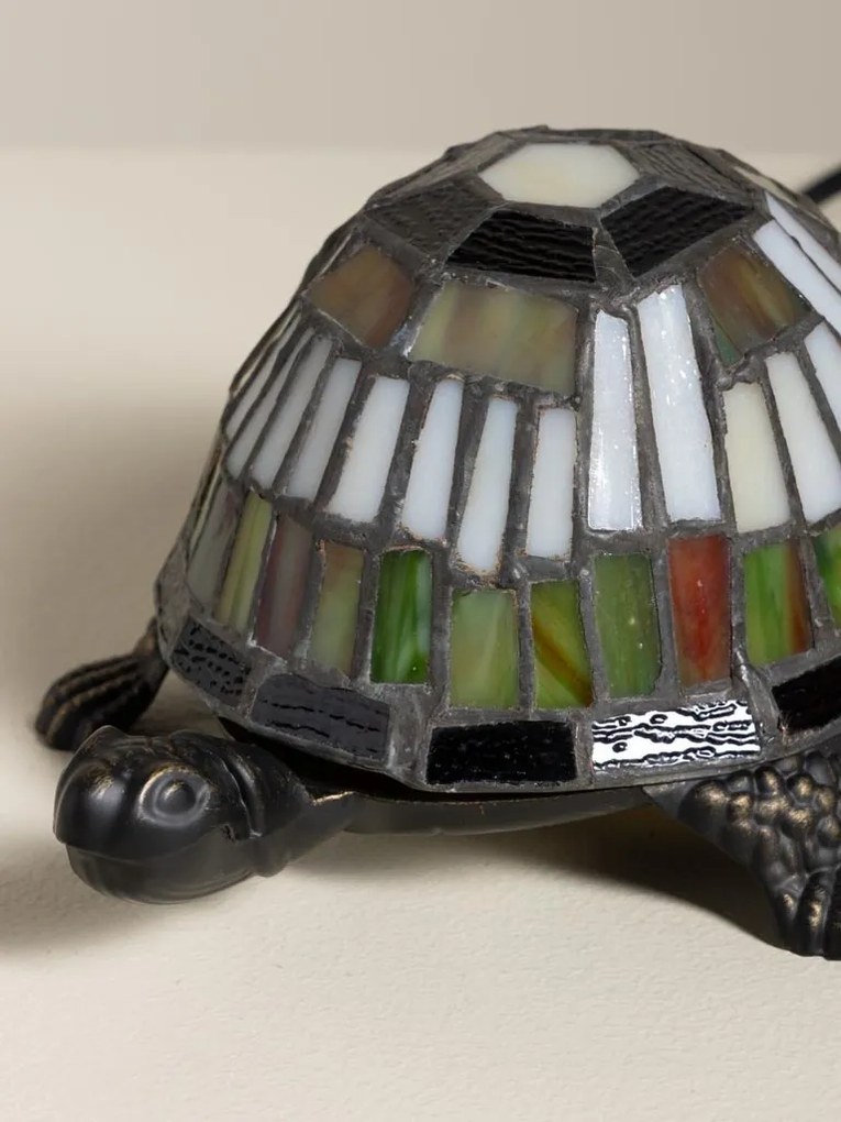 Lampa de masa in forma de broasca testoasa din metal, cu abajur din sticla vitrata , "Turtle"