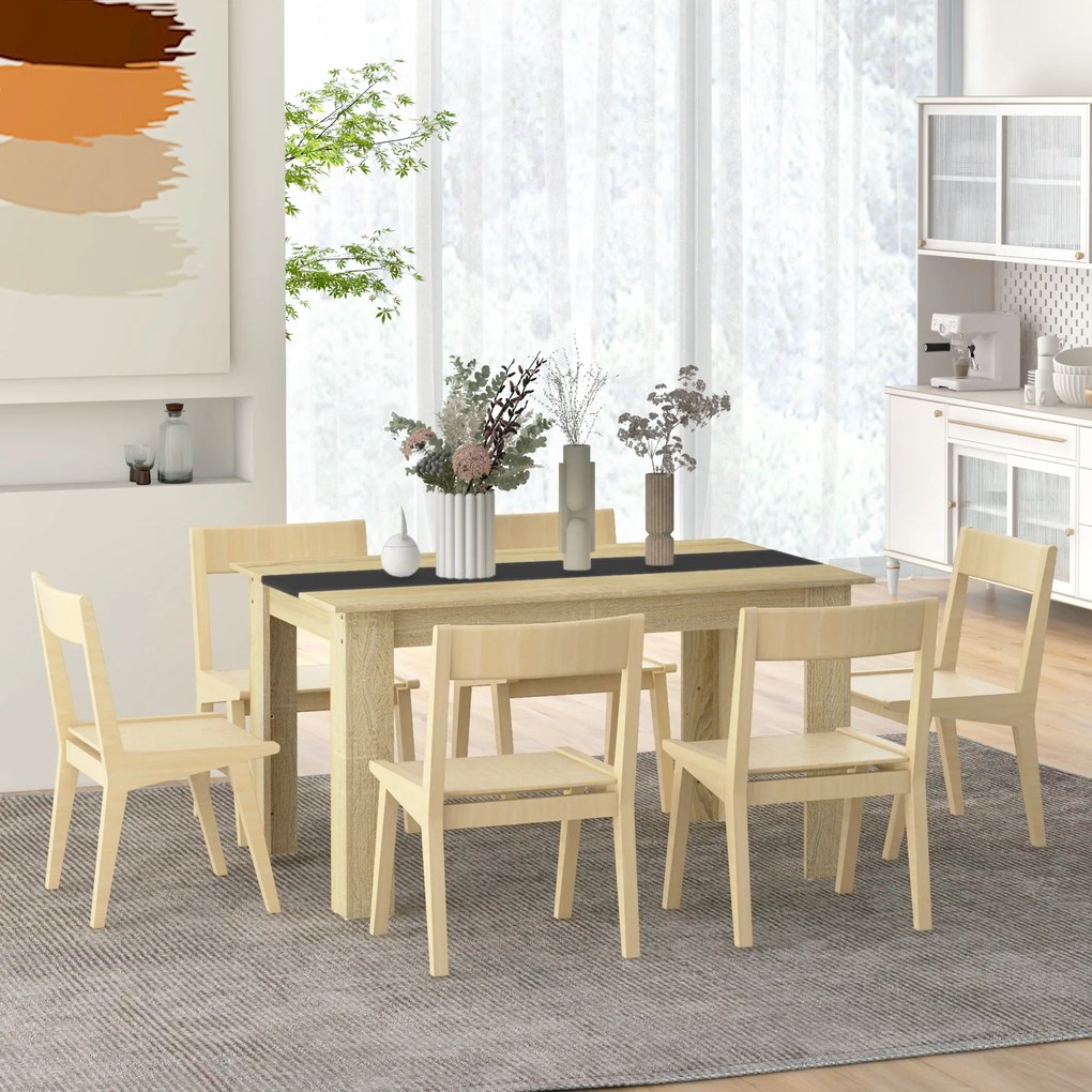 HOMCOM Masă de dining pentru 6 persoane din lemn aspect natur și negru, dim. 140L x 90l x 75H cm | Aosom Romania