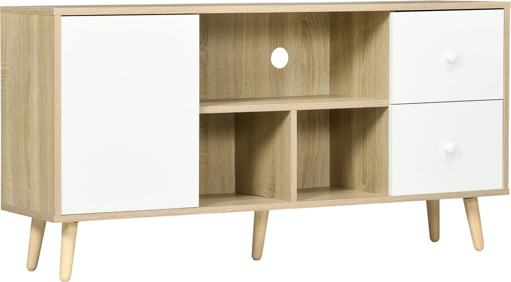 HOMCOM Mobilier TV pentru televizor de până la 114,3 cm picioare din lemn masiv stil scandinav 3 nișe 1 dulap 120 x 30 x 60 cm | Aosom Romania