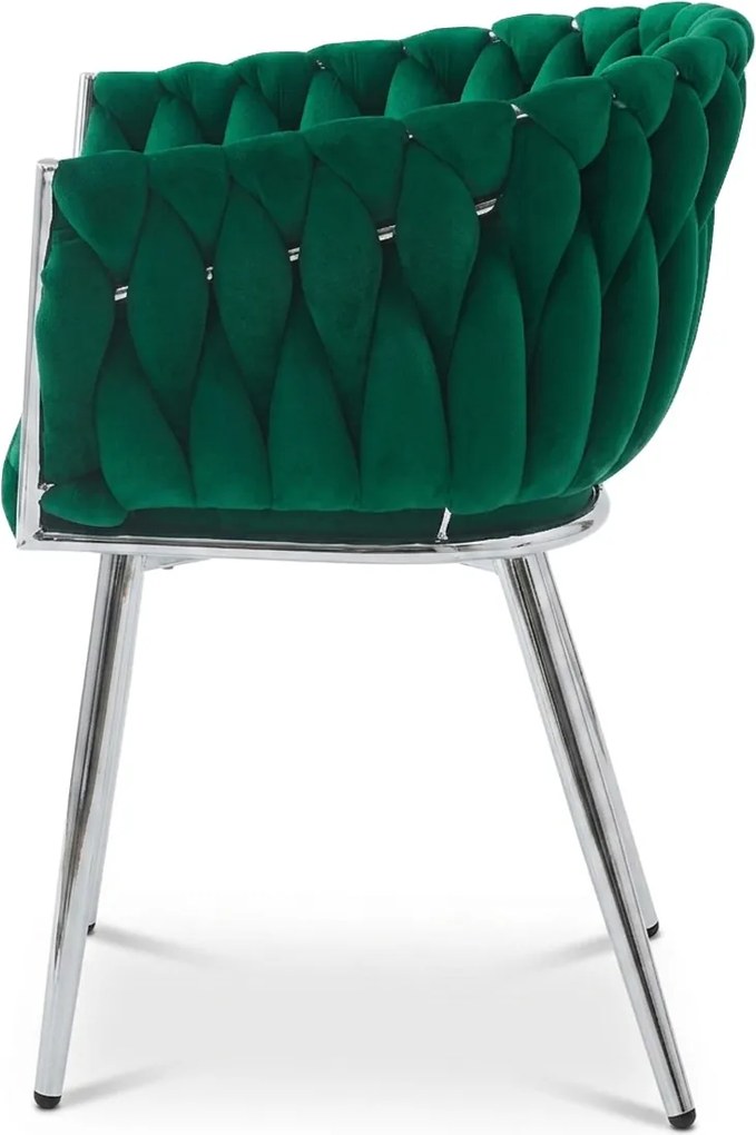Fotoliu de dining din catifea ORION VELVET cu picioare argintii, verde.