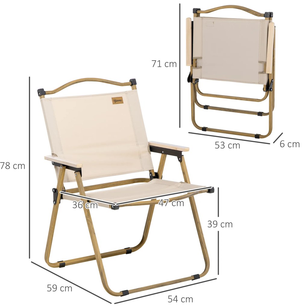 Outsunny Scaun de camping scaun de pescuit pliabil cu brate tesatura Oxford si structura otel 54 x 59 x 78 cm Kaki | Aosom Romania