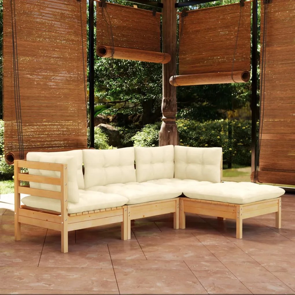 3096346 vidaXL Set mobilier grădină cu perne crem, 4 piese, lemn de pin