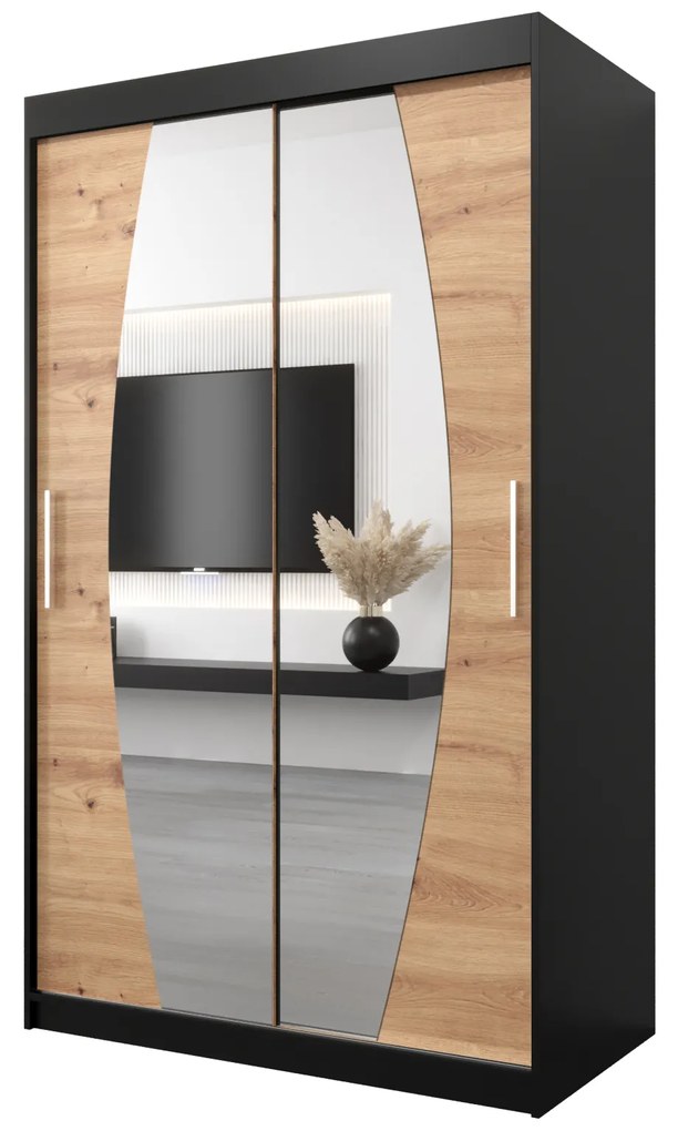 Dulap de haine 120 cm Eclipse (Negru mat + Stejar artisan). 1063391