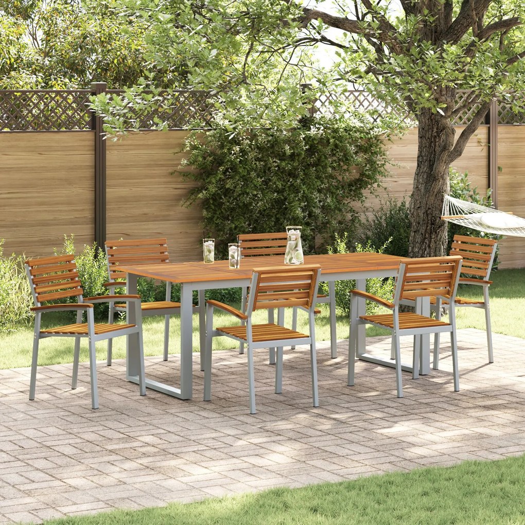 vidaXL Set de dining pentru grădină din 7 piese din lemn solid de acacia și metal