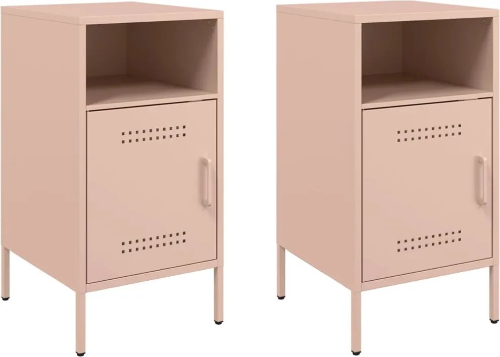 vidaXL Noptiere, 2 buc., roz, 36x39x68 cm, oțel