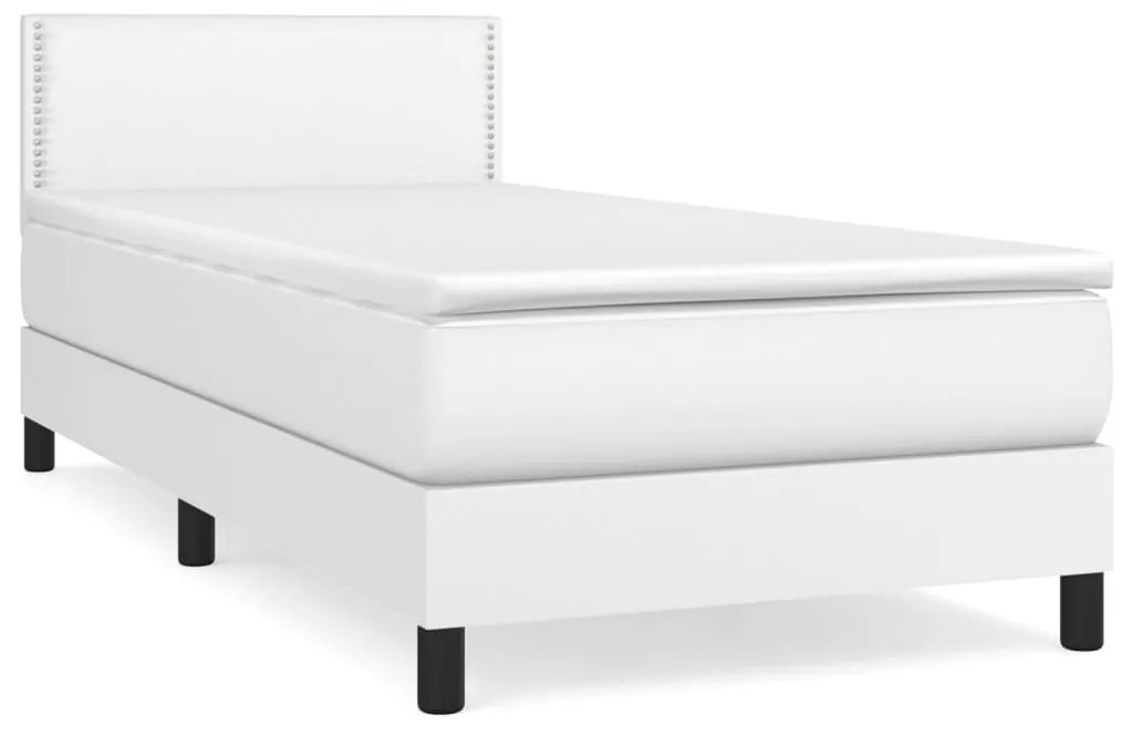 3141030 vidaXL Pat box spring cu saltea, alb, 80x200 cm, piele ecologică
