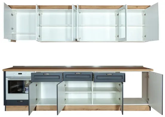 Bucatarie Libra, Alb Si Grafit, Front Mdf Vopsit, 307.6 X 223 X 60 Cm