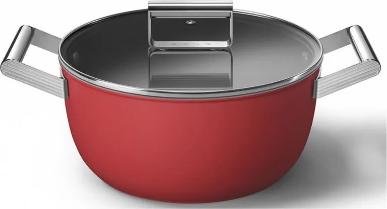 Oala cu capac SMEG CKFC2411RDM, 4,8 l, Ø24 cm, Acoperire cu teflon, Pana la 250°C, Inductie, Rosu