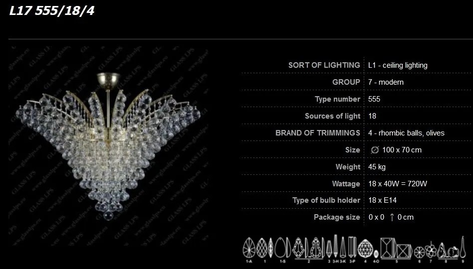 Plafoniera cristal Bohemia diametru 100cm, L17 555/18/4