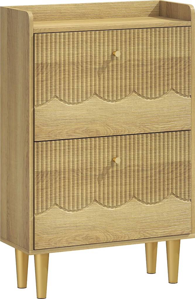 HOMCOM Dulap pentru încălțăminte 12 perechi, dulap îngust pentru încălțăminte, 2 sertare rabatabile polițe reglabile, 60x24x92cm, stejar | Aosom Romania