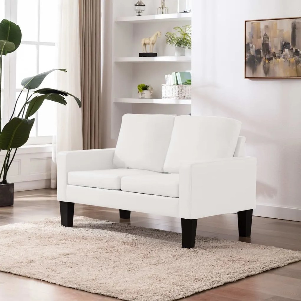 288752 vidaXL Canapea cu 2 locuri, alb, piele ecologică