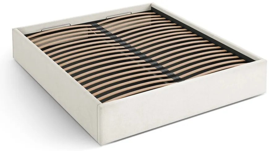 Pat matrimonial crem tapițat cu spațiu de depozitare/fără tăblie cu somieră 180x200 cm Susan – Micadoni