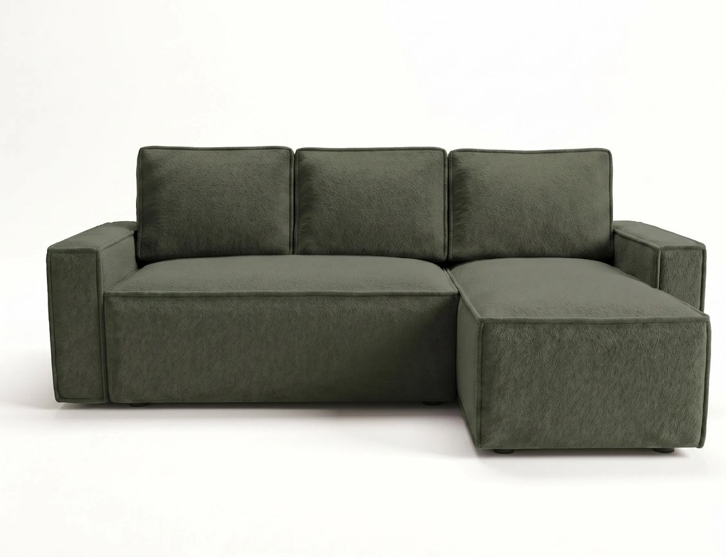 OFERTA Canapea extensibila reversibila in forma de L SMART BOUCLE 232x143 cm, verde inchis Clasa II
