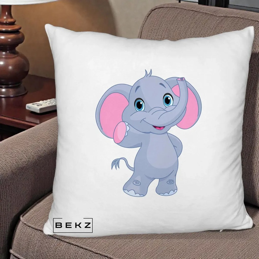 Perna Decorativa Pui de Elefant Kawaii, 40x40 cm, Alb Pufos, Husa Detasabila, Perna Inclusa, BEKZ®