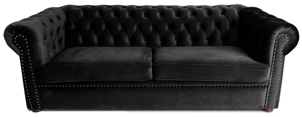 Canapea extensibila Chesterfield, 3 locuri, Negru, 203x90x66 cm