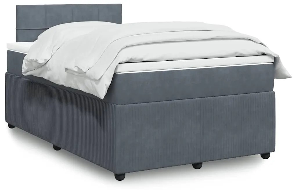 vidaXL Pat box spring cu saltea, gri închis, 120x190 cm, catifea