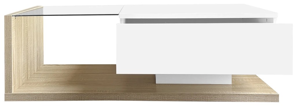 Măsuță de Cafea Modernă din Lemn cu Sticlă și LED, 105x55x32,5 cm, Naturală