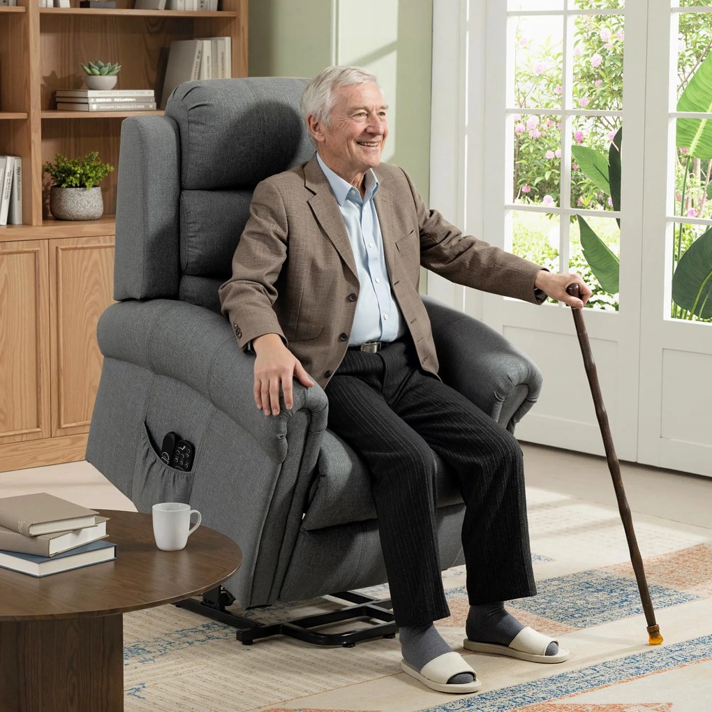 HOMCOM Fotoliu de masaj cu funcție de ridicare, fotoliu relax, cu vibrații, cu funcție de înclinare, aspect in, gri | Aosom Romania