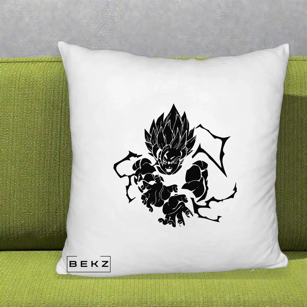 Perna Personalizata Dragon Ball Goku Super Saiyan Silueta, 40x40 cm, Alb Pufos, Husa Detasabila, Perna Inclusa, BEKZ®