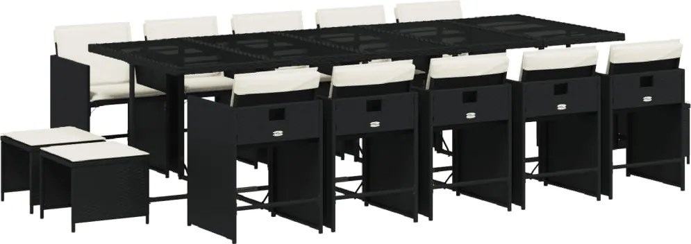 vidaXL Set mobilier de grădină cu perne, 15 piese, negru, poliratan