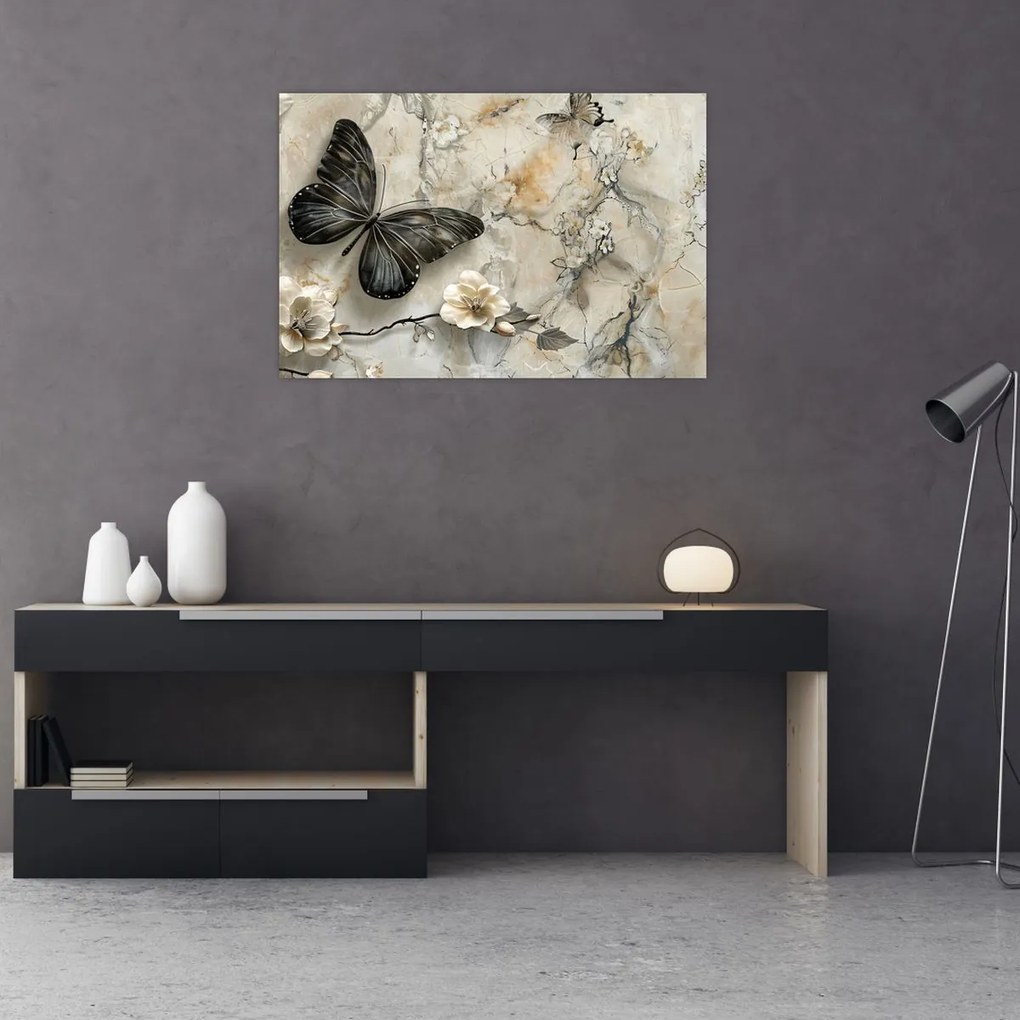 Tablou - Marmură de fundal cu fluturi (90x60 cm)