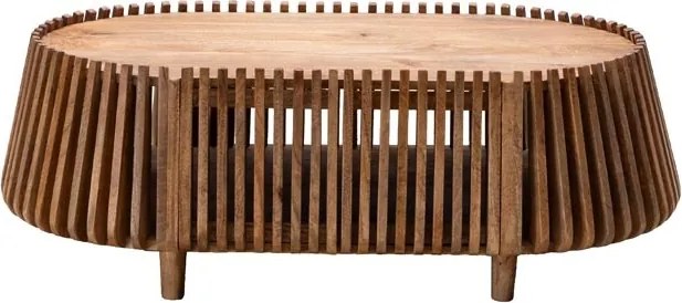 Măsuță de cafea din lemn de mango, ovală, cu structură din lamele verticale, natur, finisaj satinat, 120×70×40 cm, „Narok"