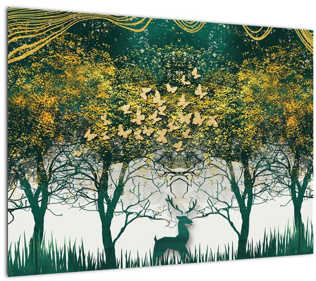 Tablou - Căprioare în pădurea verde (70x50 cm)