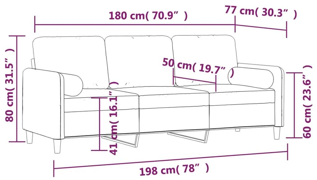 Canapea 3 locuri cu pernepernute, gri inchis, 180 cm, catifea Morke gra, 198 x 77 x 80 cm