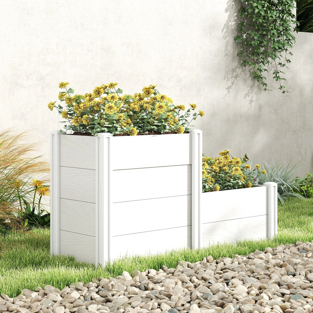 Outsunny Pat de grădină înalt 3 niveluri, stivabil, cu fund deschis, jardiniere modulare montaj DIY din plastic | Aosom Romania