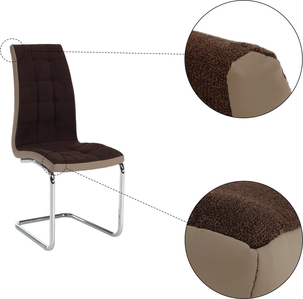 Scaun bucătărie, material textil maro/piele ecologică bej/crom, SALOMA NEW