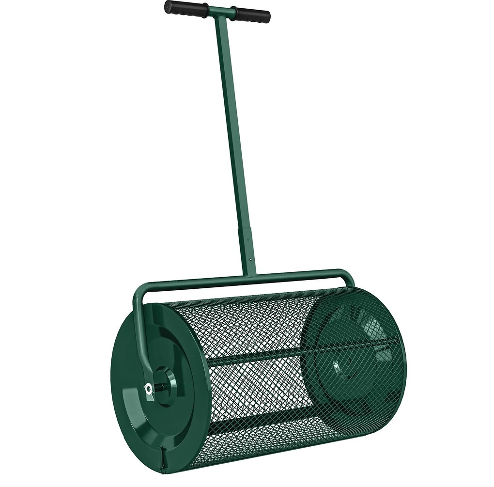 Outsunny Distribuitor de Îngrășământ 75 L din Metal cu Mâner Reglabil în T și Mâner Căptușit, 70x40x112 cm, Verde | Aosom Romania