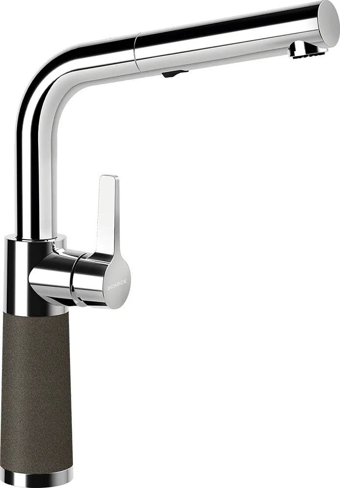 Baterie bucatarie Schock SC-540 Cristadur Carbonium cu cap extractibil, 2 tipuri de jet, aspect granit, cartus ceramic, negru-maro