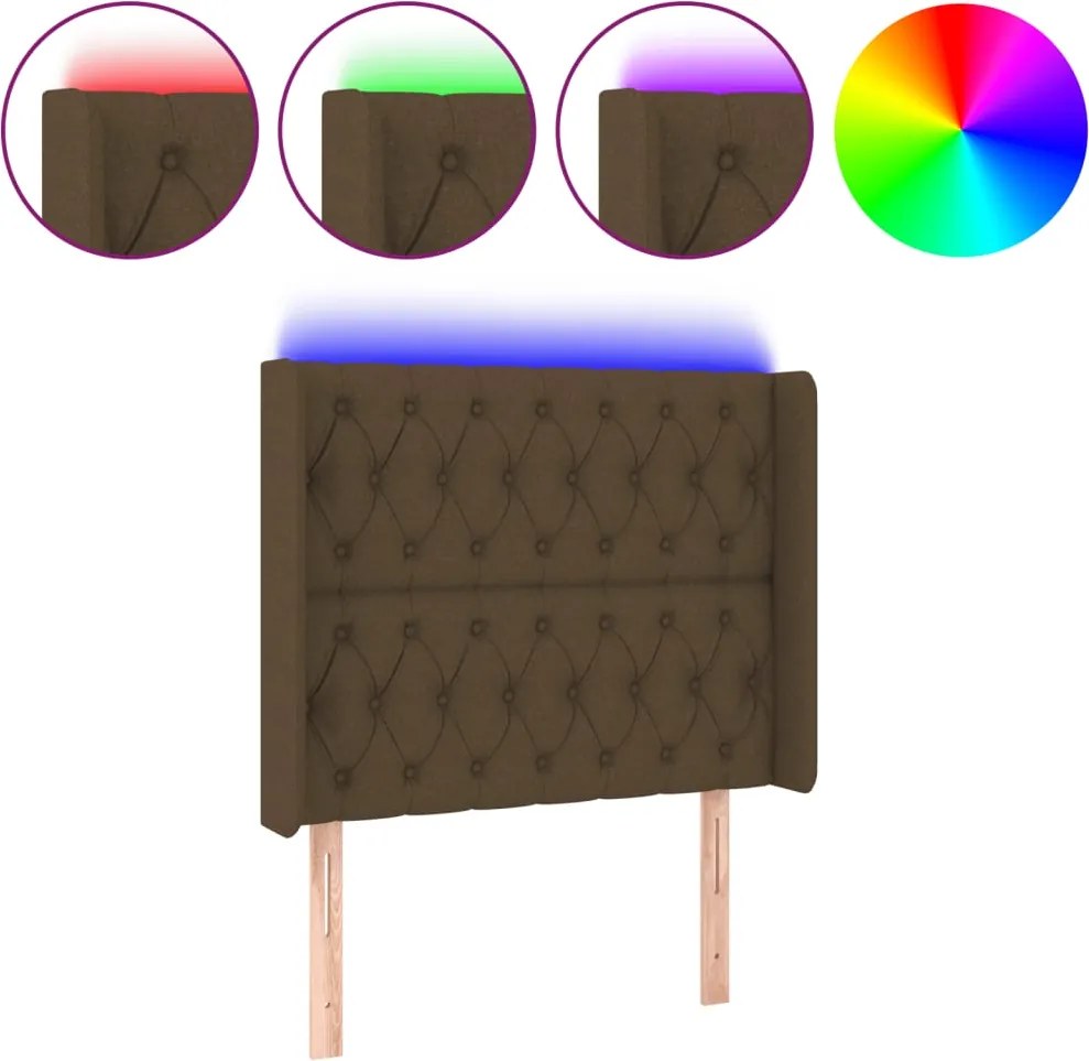 vidaXL Tăblie de pat cu LED, maro închis, 93x16x118/128 cm, textil