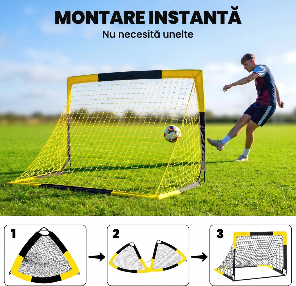 SPORTNOW Poartă de Fotbal Pop-Up și Pliabilă, Galben | Aosom Romania