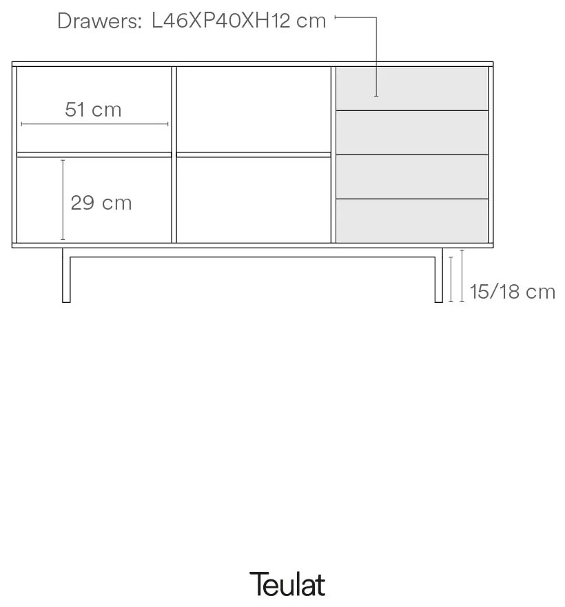 Comodă joasă gri în decor de stejar 159x80 cm Sierra - Teulat