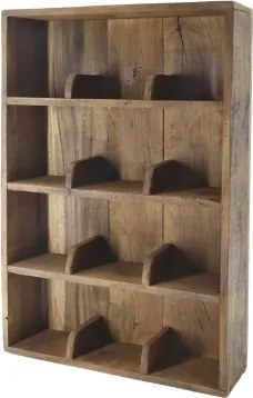 Raft de perete natur din lemn reciclat cu 12 compartimente 61x12x40,5 cm, „Grimaud"