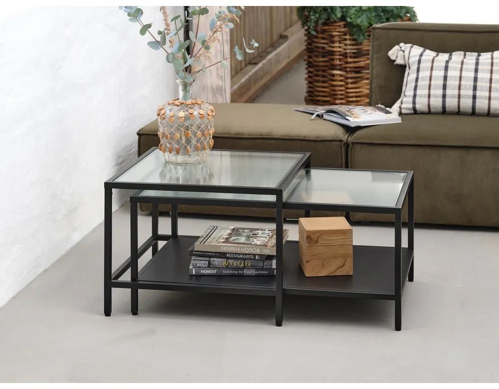 Măsuțe de cafea negre 2 buc. din sticlă 60x60 cm Bronco – Unique Furniture