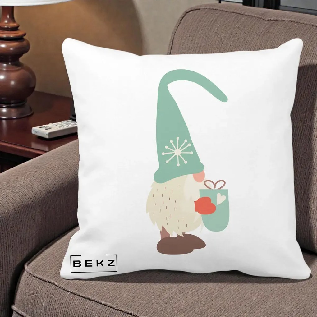 Perna Decorativa Gnom Nordic cu Cana Calda Menta, 40x40 cm, Alba Mata, Husa Detasabila, Perna Inclusa, BEKZ®