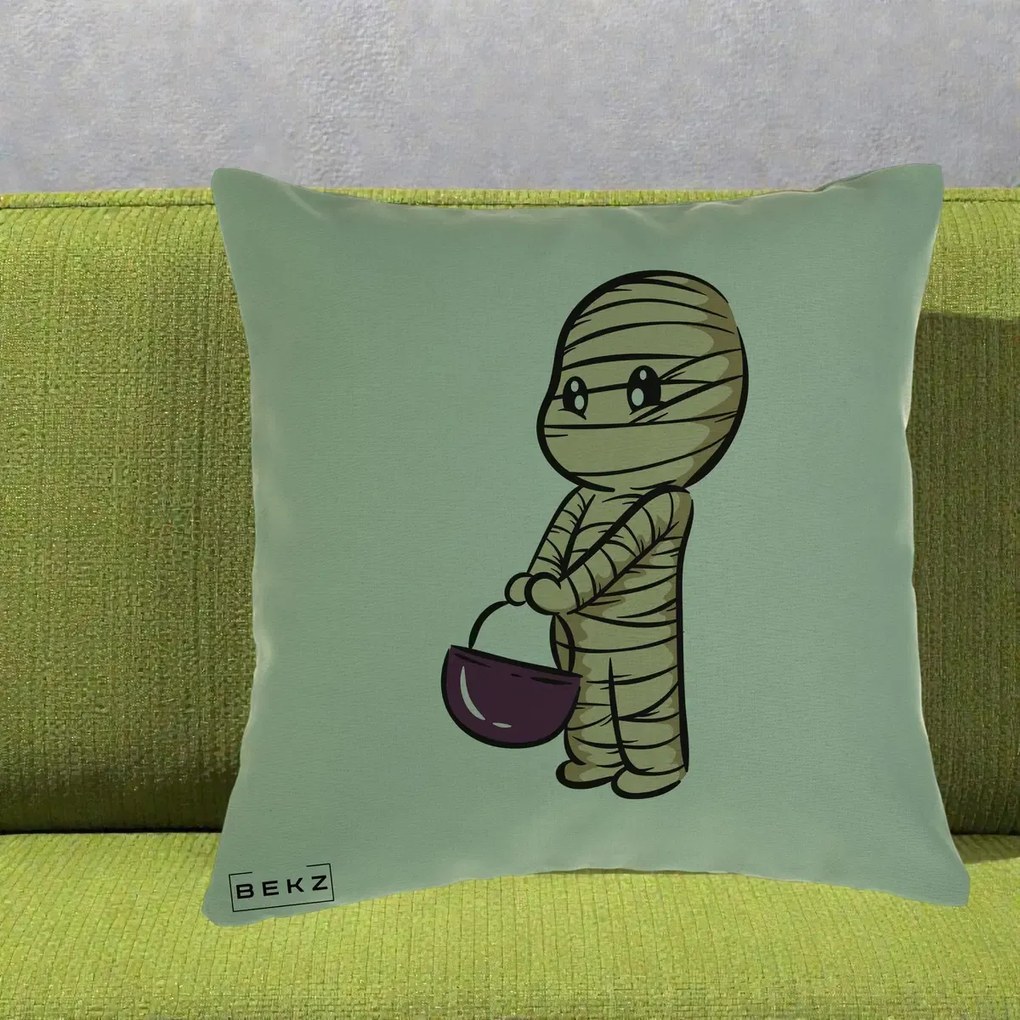 Perna Decorativa Halloween Mummy Kawaii cu Cos, 40x40 cm, Verde, Husa Detasabila, Perna Inclusa, BEKZ®