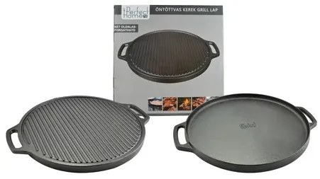 Placa grill BBQ față dublă 45cm rotunda, fonta Perfect Home 12972