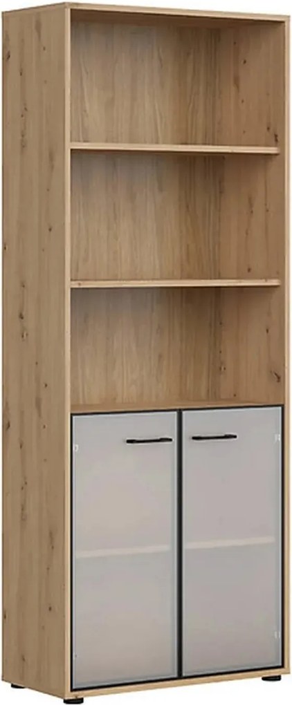 Vitrina SPACE OFFICE, stejar artisan/negru fumuriu, PAL laminat/sticla