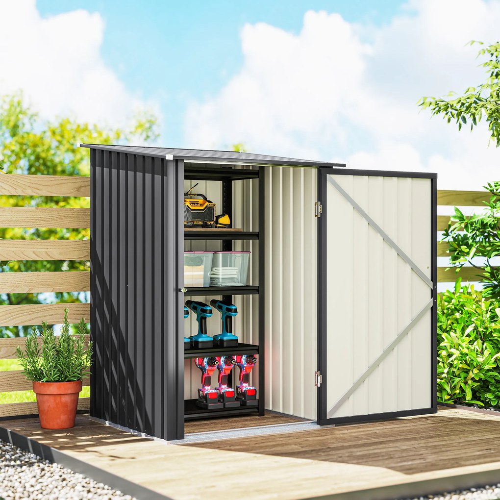 Outsunny Căsuță de Grădină 0,92m² din Oțel Galvanizat, Depozit pentru Unelte cu Ușă Blocabilă și Acoperiș Înclinat, 100x104x160 cm, Gri Închis | Aosom Romania