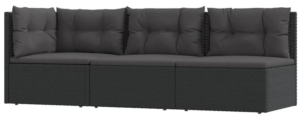 319592 vidaXL Set mobilier de grădină cu perne, 3 piese, negru, poliratan