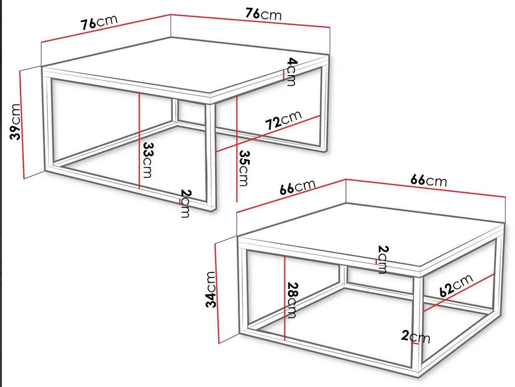 Set 2 măsuțe de cafea Mirola (Auriu + negru molet). 1070677