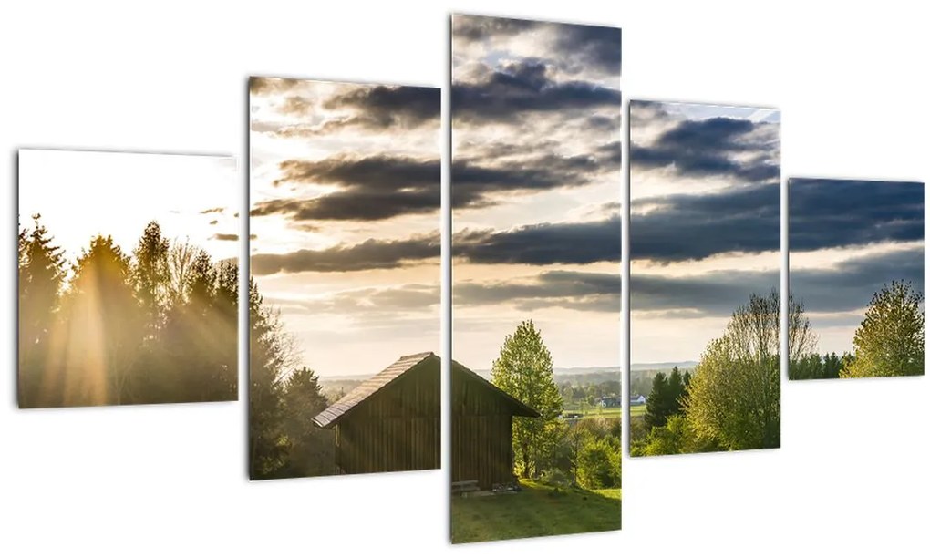 Tablou cu cabana pe luncă (125x70 cm), în 40 de alte dimensiuni noi
