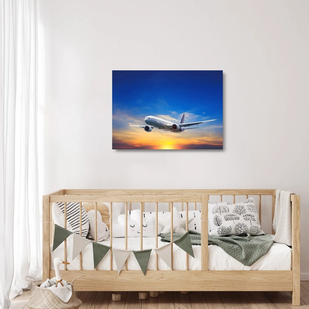 Tablou pe sticlă cu avion (70x50 cm)