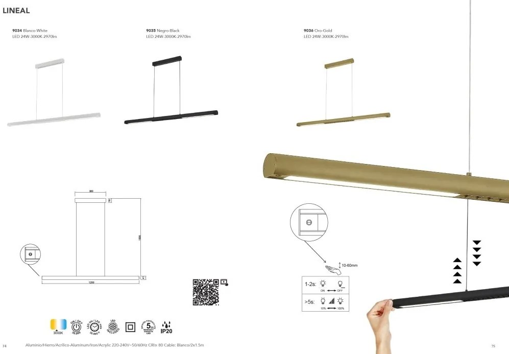 Lustra LED suspendata design modern liniar LINEAL alb MA-9034