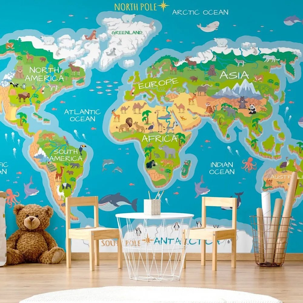 Tapet harta lumii  geografică pentru copii