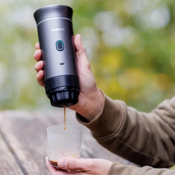 Aligator ACM002 - Cafetieră portabilă reîncărcabilă PortaCaffé 3în1 72W/7500 mAh gri